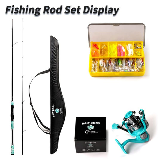 Bait Boss 2.1M Carbon Fiber Spinning Fishing Rod and Reel Combo – High Sensitivity 2-Piece Rod with BB3000 Reel, Lures, Tackle Box & Carrying Case – All-Purpose Freshwater/Saltwater Kit